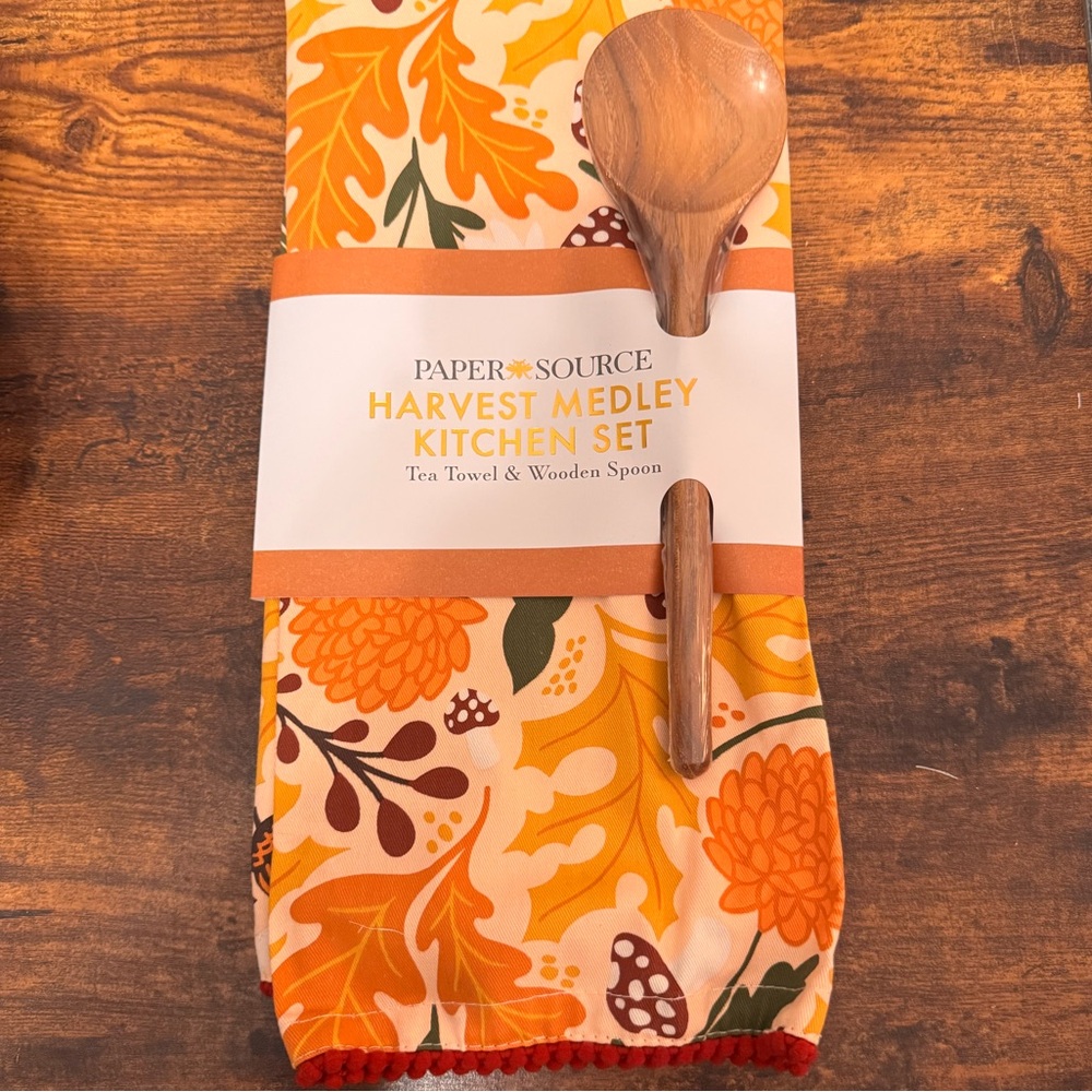 Paper Source Orange and Brown Kitchen Tea Towel and Spoon Set